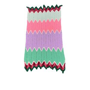 Handmade Chevron Crochet Blanket 50"x27" Pastel Pink Green Purple Baby/Throw Sof